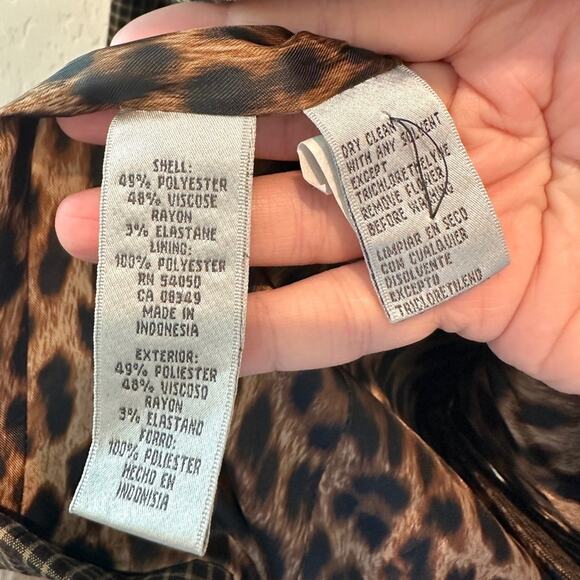 NINE WEST | Vintage Brown Cropped Plaid Blazer Jacket Leopard Lined | Size 14 - Picture 6 of 6